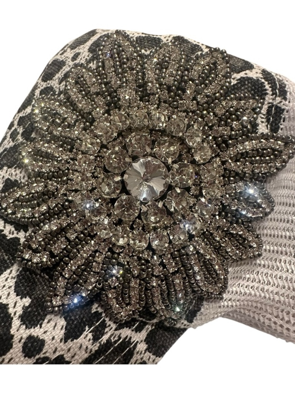 Alabama Girl Black & White Leopard Print Women's Cap with Crystal Flower Accent - Picture 4 of 6